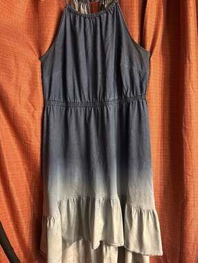 INC International Concepts Blue Ombre High-Low Denim Dress 1X